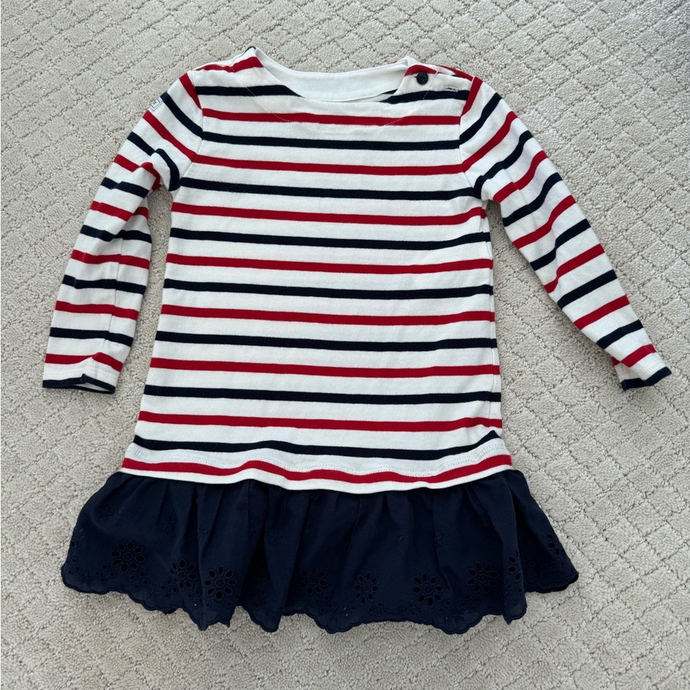 Ralph Lauren Patriotic, Nautical Cream, Red, and Navy Striped Knit Dress